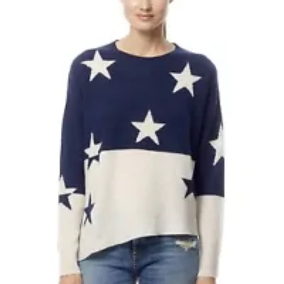 360 Cashmere Abi Asymmetrical Hem Star Print Cashmere Sweater Navy size small - Picture 4 of 15